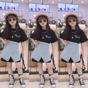 Summer girls 2 pcs set baby tee shirt + denim skirt kids suit children set fashion streetwear solid split snap 4 to 14 yrs
Summer girls 2 pcs set baby tee shirt + denim skirt kids suit children set fashion streetwear solid split snap 4 to 14 yrs