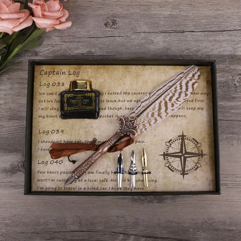 Quill Metal Nib Dip Feather Pen Writing Ink Set with Gift Box Fountain Pen Set Stationery Antique Fountain Pen Wedding Gifts
Quill Metal Nib Dip Feather Pen Writing Ink Set with Gift Box Fountain Pen Set Stationery Antique Fountain Pen Wedding Gifts