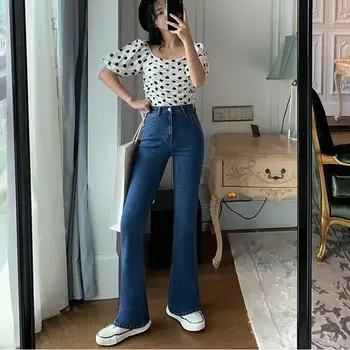 2019 Woman Blue Skinny Flare Pants Skinny Vintage Stretch Jeans Button Autumn High Waist Wide Leg Jeans
2019 Woman Blue Skinny Flare Pants Skinny Vintage Stretch Jeans Button Autumn High Waist Wide Leg Jeans