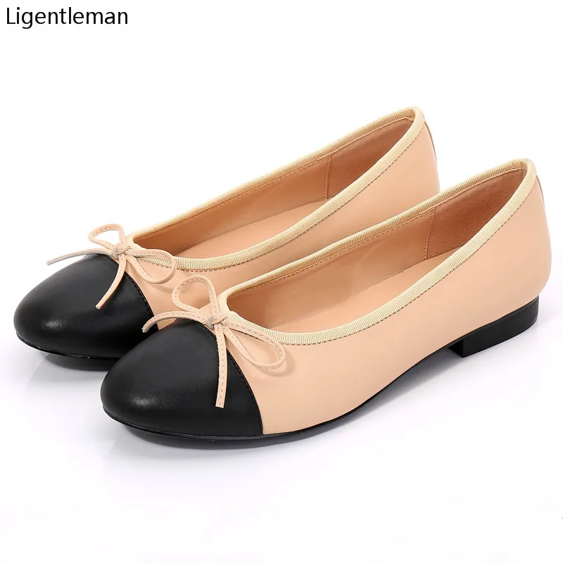 

Ballet Shoes Flat Shoes Woman Basic 2023 Fashion Two Color Splicing Classic Bow Ballet Work Shoe Tweed Flats Fashion Women Shoes
