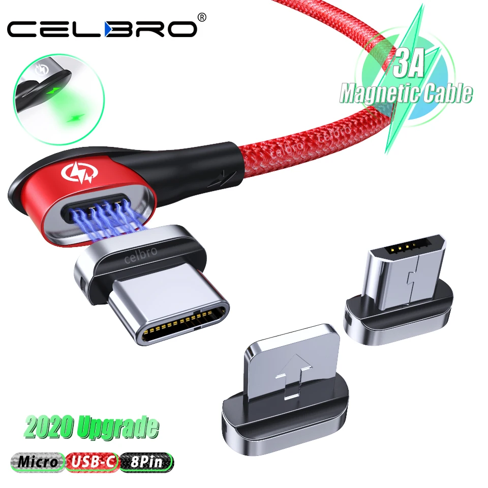 Магнитный зарядный кабель QC 3 0 2 90 градусов для быстрой зарядки телефона USB Type-C Micro