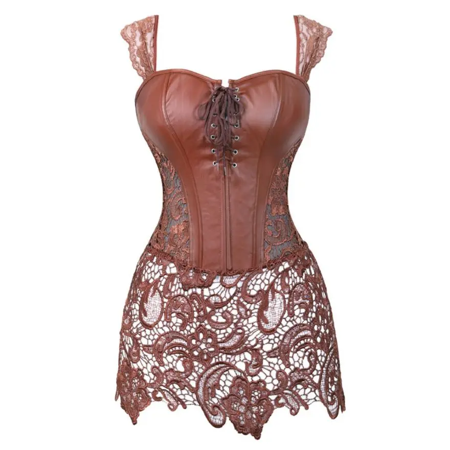 

Steampunk Sexy Faux Leather Overbust Corset Dress Women Gothic Zipper Side Lace Up Corset Bustier Lingerie Top Plus Size S-6XL