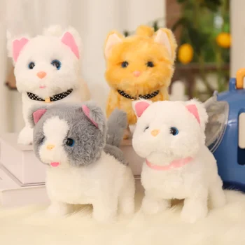 귀여운 전자 애완 동물 음성 제어 로봇, 고양이 짖는 산책 시뮬레이션, 스마트 개 인터랙티브 봉제 장난감, 아기 생일 선물
