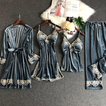 Velvet Kimono Bathrobe 4PCS Bride Bridesmaid Wedding Robe Dressing Gown Women Sexy Autumn Lace Nightwear Sleepwear Home Clothes
Velvet Kimono Bathrobe 4PCS Bride Bridesmaid Wedding Robe Dressing Gown Women Sexy Autumn Lace Nightwear Sleepwear Home Clothes