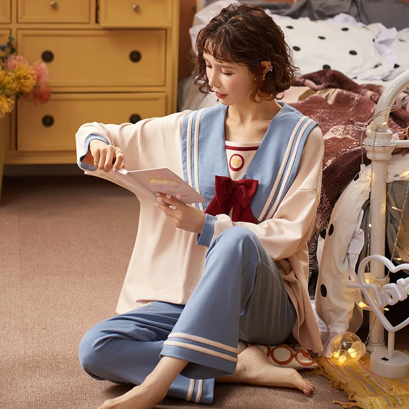 Pajama Girl Spring Autumn Pure Cotton Lovely Princess Style Long Sleeve Pants 2-piece Japanese Doll Collar Home Wear 
Pajama Girl Spring Autumn Pure Cotton Lovely Princess Style Long Sleeve Pants 2-piece Japanese Doll Collar Home Wear