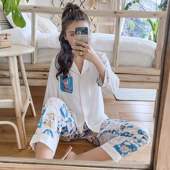 Wmyqdlq New Pajamas Women Summer Ice Silk Long-Sleeved Trousers Two-Piece Suit Thin Section Summer Can Wear Home Clothes
Wmyqdlq New Pajamas Women Summer Ice Silk Long-Sleeved Trousers Two-Piece Suit Thin Section Summer Can Wear Home Clothes