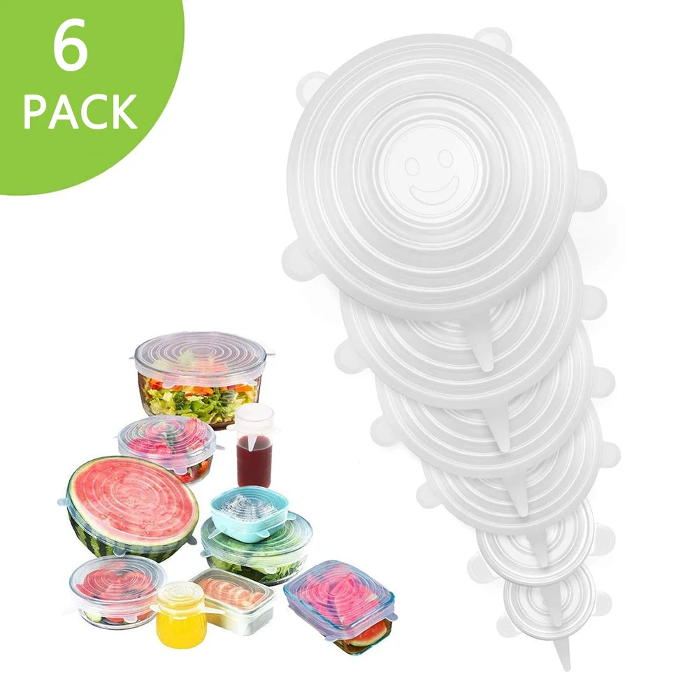 6Pcs Reusable Silicone Stretch Lids Universal Silicone Food Cover Fresh Keeping Bowl Pot Cover For Cookware Kitchen Accessories
6Pcs Reusable Silicone Stretch Lids Universal Silicone Food Cover Fresh Keeping Bowl Pot Cover For Cookware Kitchen Accessories