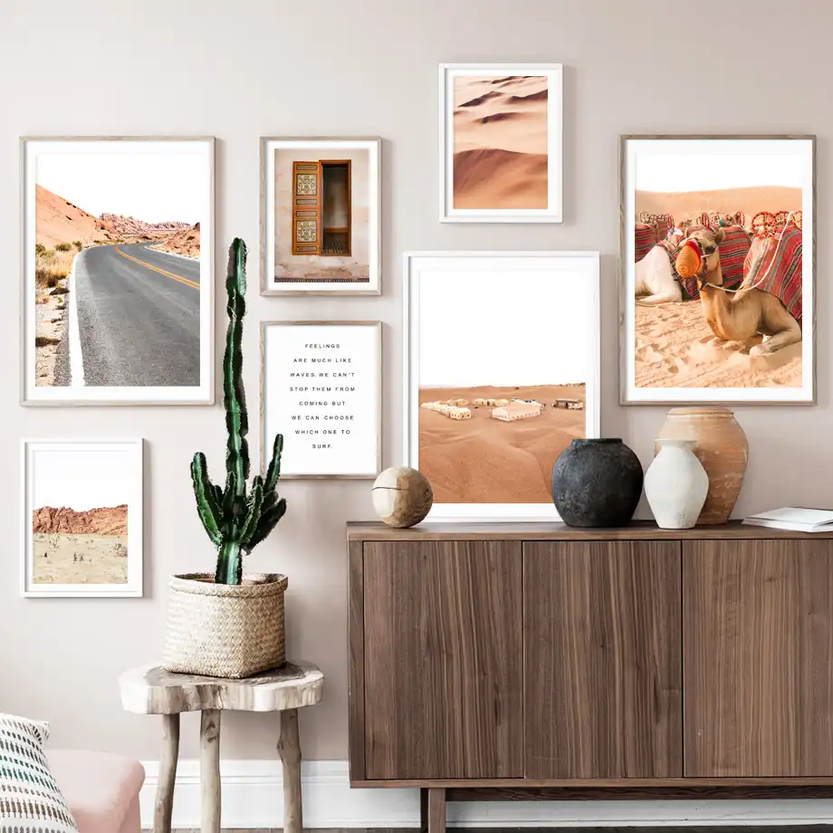 Arte De La Pared Del Paisaje De La Casa De Camel Del Desierto Del