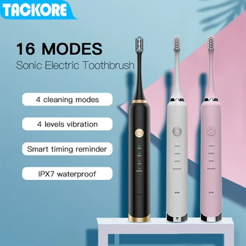 Tackore 16 modes Sonic Electric Toothbrush with 5 Replacement Brush Heads Rechargeable Electronic Teeth brush Timer with IPX7
Tackore 16 modes Sonic Electric Toothbrush with 5 Replacement Brush Heads Rechargeable Electronic Teeth brush Timer with IPX7