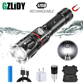 USB Rechargeable LED Flashlight Surround COB Tactical Torch Tail Magnet Design Work Light Waterproof Zoom 4 Mode Camping Lantern
USB Rechargeable LED Flashlight Surround COB Tactical Torch Tail Magnet Design Work Light Waterproof Zoom 4 Mode Camping Lantern