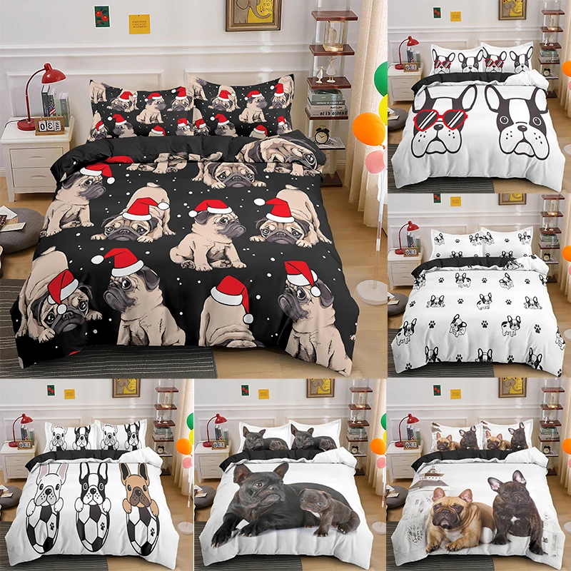 

Комплект постельного белья с милым 3d-рисунком мопса, мягкий пододеяльник с рисунком животных, односпальный, двойной, полноразмерный, Королевский, большого размера для спальни