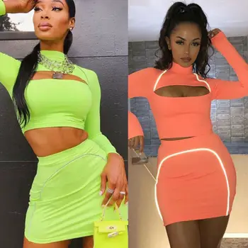 2 Pcs Orange Green Reflective Stripes Summer Set Short Long Shirt Hollow Crop Top Mini Skirt Bodycon Matching High Street Suit
2 Pcs Orange Green Reflective Stripes Summer Set Short Long Shirt Hollow Crop Top Mini Skirt Bodycon Matching High Street Suit