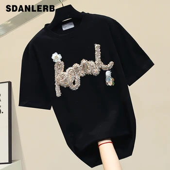 2020 Spring Summer New Three-dimensional Letters Diamond Tshirt Women Personality Loose Short-Sleeve Round-Neck White T-shirt
2020 Spring Summer New Three-dimensional Letters Diamond Tshirt Women Personality Loose Short-Sleeve Round-Neck White T-shirt