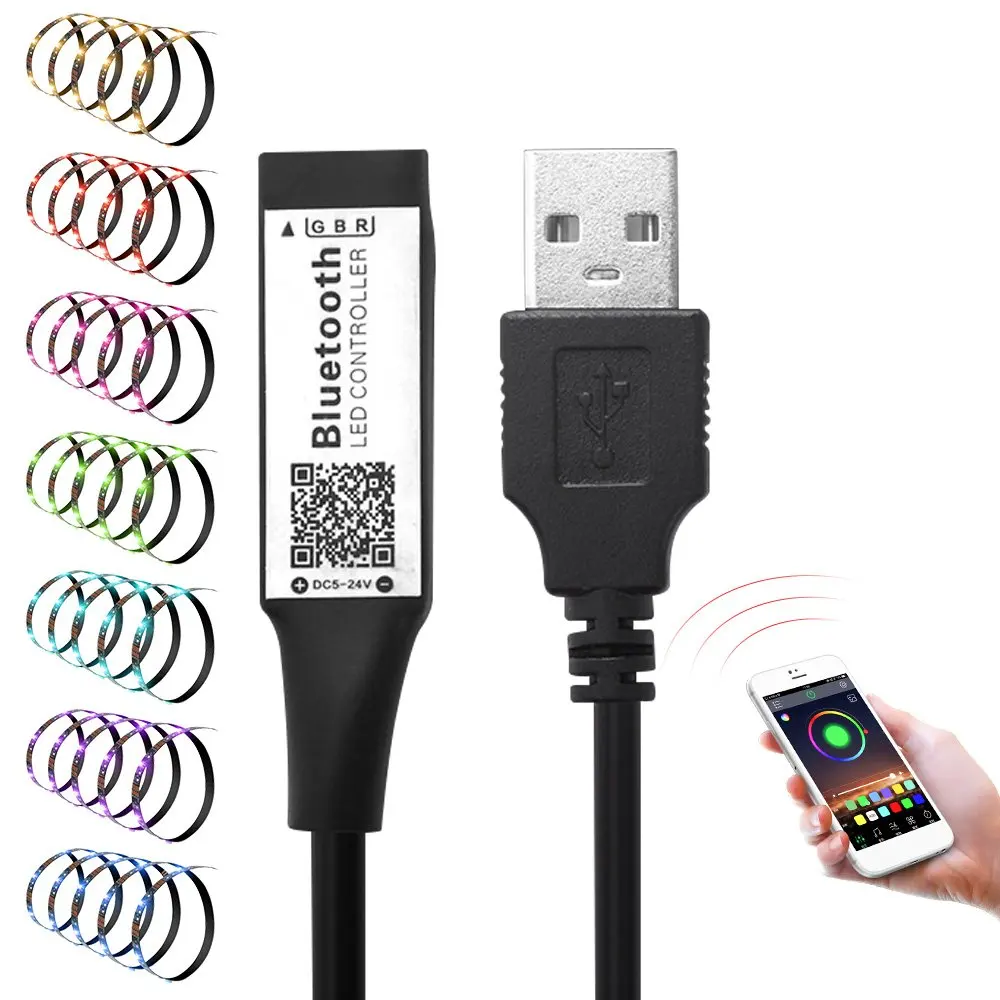 Мини 5 в USB RGB Bluetooth контроллер Синхронизация с музыкой и таймером Светодиодная