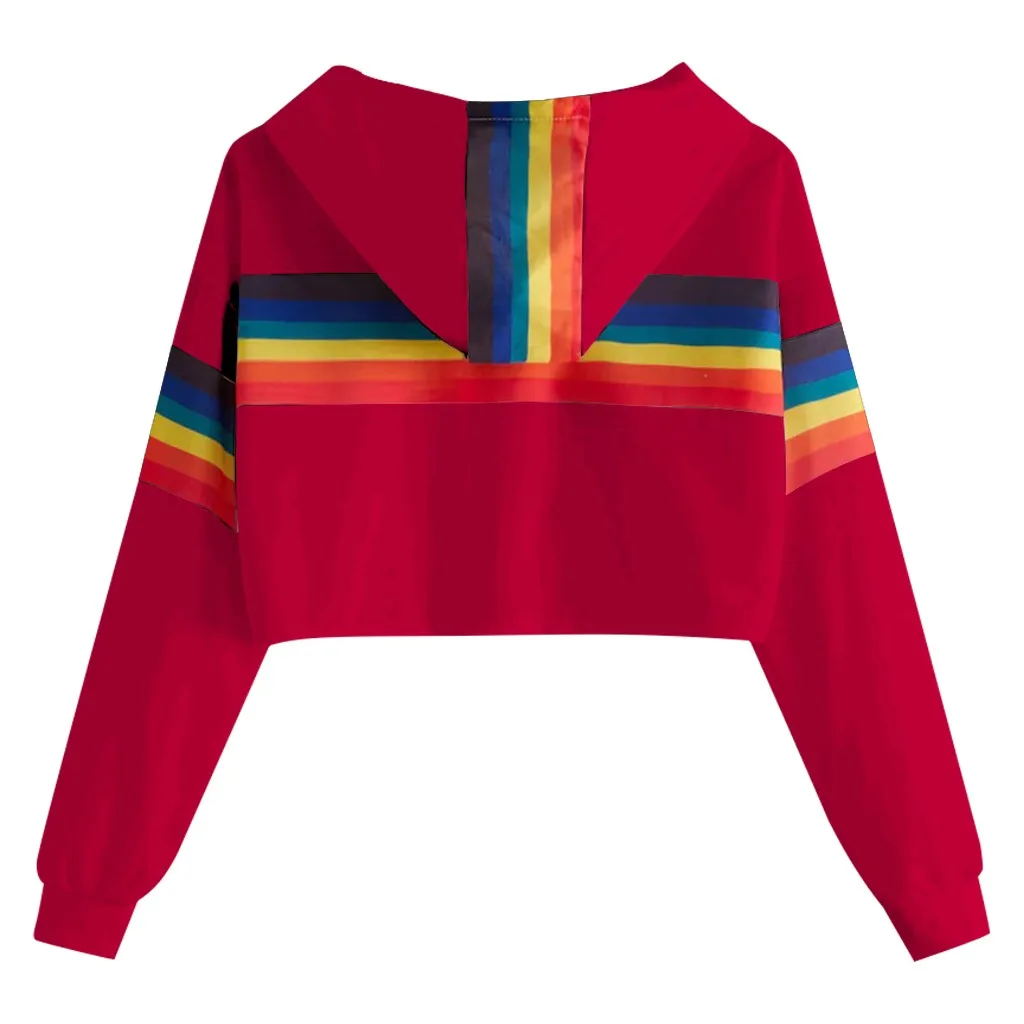 Jaycosin 2019 Fashion Autumn Women Rainbow Stripe Sweatshirt Stylish Long Sleeve Comfortable Female Casual Crop Blouse 930#10