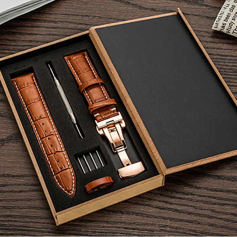 

12mm 13 14mm 15 16mm 17mm 18mm 19mm 20mm 21mm 22mm 23mm 24mm Bamboo Strap Genuine Leather Watchband Butterfly Buckle Wooden box