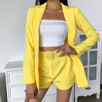 Fashion Women Blazer Suit Shorts Sexy Office Ladies 2 Piece Set 2020 Summer Autumn Yellow Pink Women Elegant Blazer Outfits
Fashion Women Blazer Suit Shorts Sexy Office Ladies 2 Piece Set 2020 Summer Autumn Yellow Pink Women Elegant Blazer Outfits