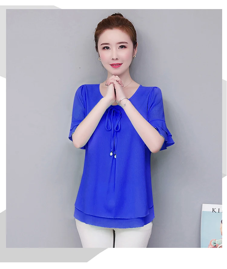Women Blouses Solid 2020 Summer New Short- Sleeve V-Neck Lace up Shirt Female Chiffon Womens Plus Size Tops Slim Clothing NS4544 Women Blouses Solid 2020 Summer New Short- Sleeve V-Neck Lace up Shirt Female Chiffon Womens Plus Size Tops Slim Clothing NS4544