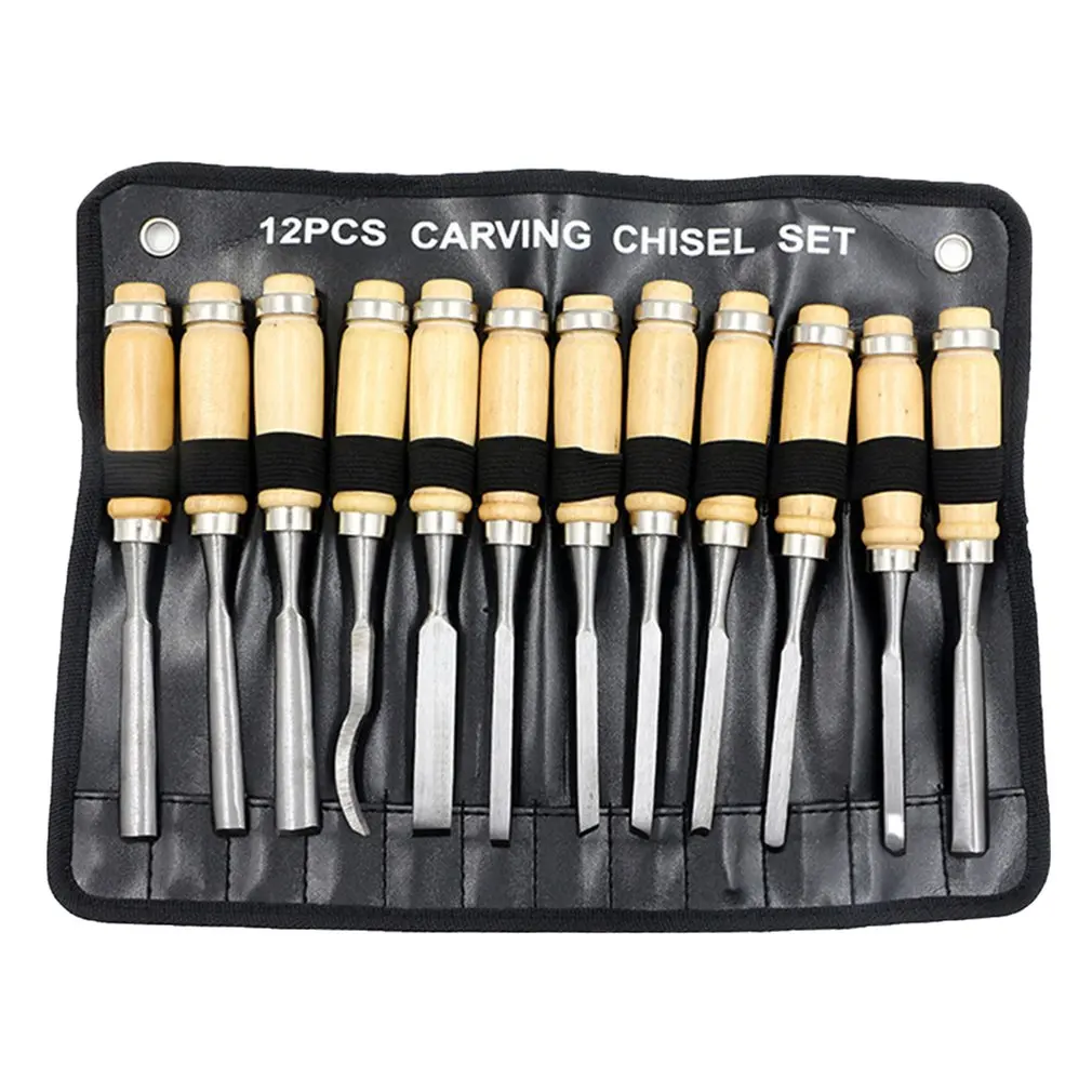 12 Pieces Wood Carving Hand Chisel Tool Set Woodworking Professional Gouges with Pouch
12 Pieces Wood Carving Hand Chisel Tool Set Woodworking Professional Gouges with Pouch