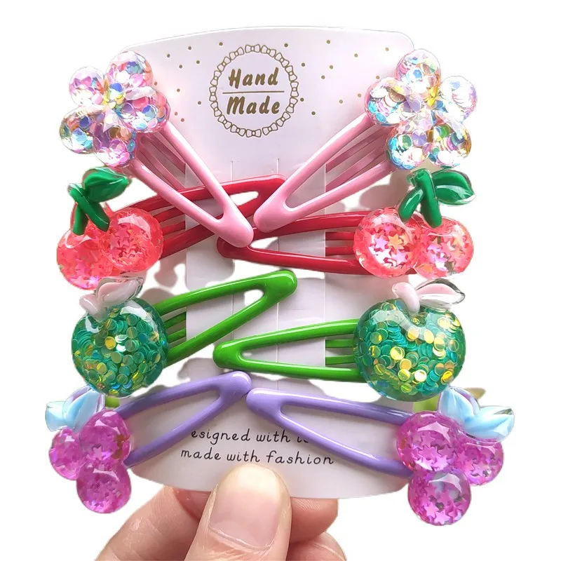 

2 PCS New Lovely Sequined Flower Cherry Kids Hairpins Baby Hair Clips Headdress Girls Hair Accessories Children Headwear