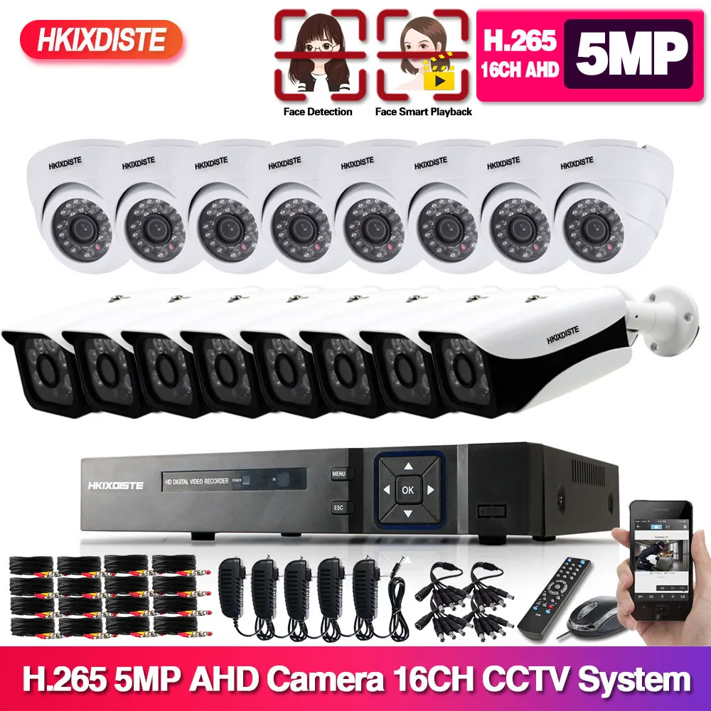 

H.265 5MP 16CH AHD DVR Kit 16 Channels NVR Outdoor Waterproof BNC CCTV Security Camera System XMEYE Video Surveillance Kit 8CH