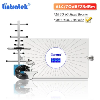 

Lintratek 70dB tri band DCS 1800 4g signal booster ALC 2g GSM 900 3g WCDMA 2100 Cell Phone Cellular Amplifier UMTS Repeater