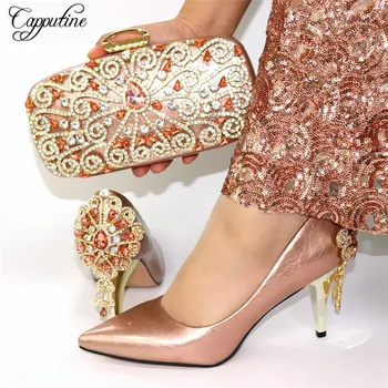 Luxury Champange Evening Party High Heel Pointed Toe Shoes And Purse Bag Sets With Crystal Stones CR890, Heel Height 8cm
Luxury Champange Evening Party High Heel Pointed Toe Shoes And Purse Bag Sets With Crystal Stones CR890, Heel Height 8cm