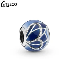 BONITINHO 2019 Nova Asa de Borboleta Azul do Esmalte Encantos DIY Beads Serve Para Pandora Original Charm Bracelet Para As Mulheres Moda Jóias(China)