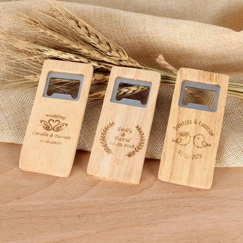 

10pcs Personalize Engrave Wooden Bottle Opener Custom Wedding Favors Wedding Souvenirs for groomsmen Father's Day birthday gifts