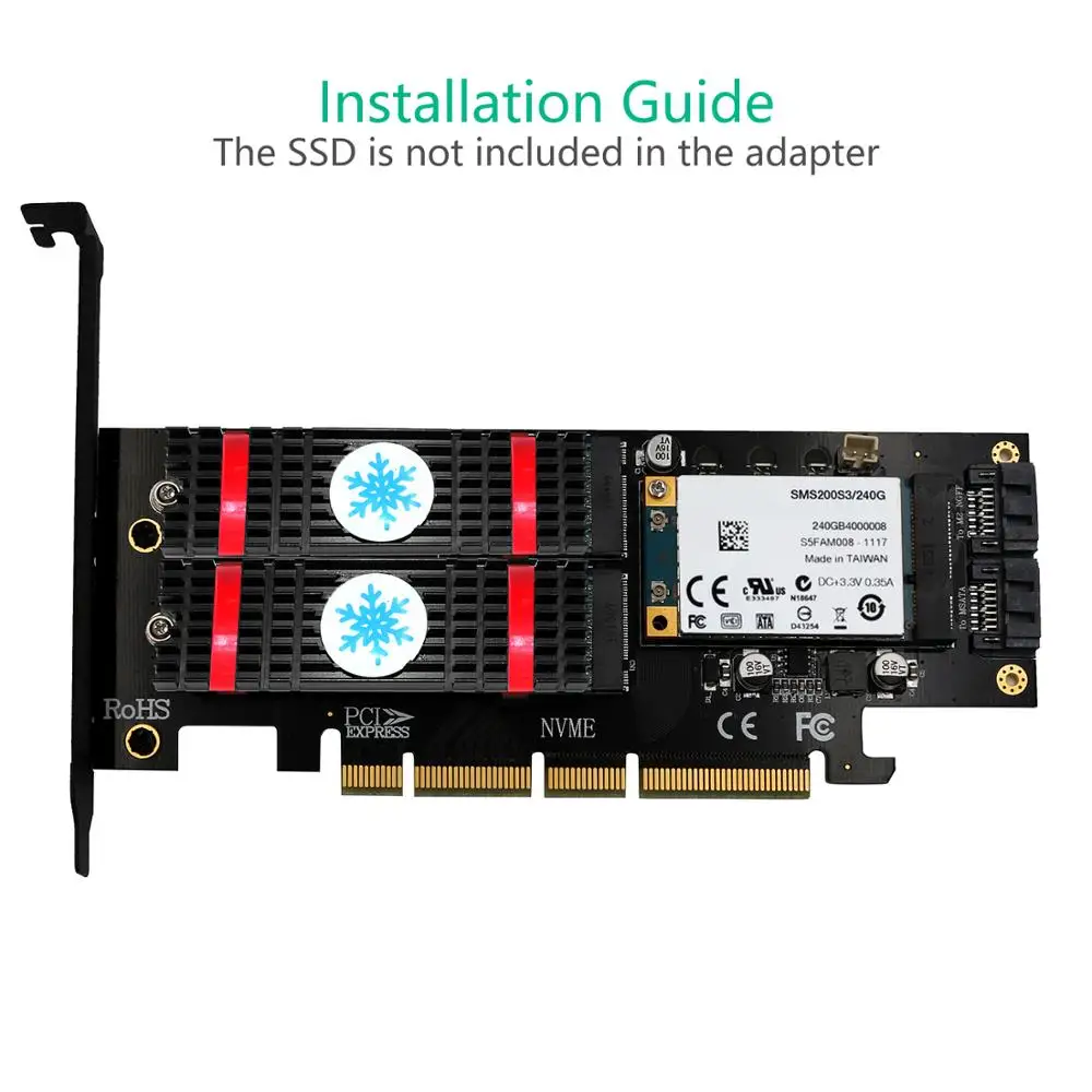 Upgrade Version 3 in 1 Msata and M.2 NGFF NVME SATA SSD to PCI-E 4X and SATA3 Adapter with Heatsink PCIE M.2 SSD NVMe or AHCI
Upgrade Version 3 in 1 Msata and M.2 NGFF NVME SATA SSD to PCI-E 4X and SATA3 Adapter with Heatsink PCIE M.2 SSD NVMe or AHCI