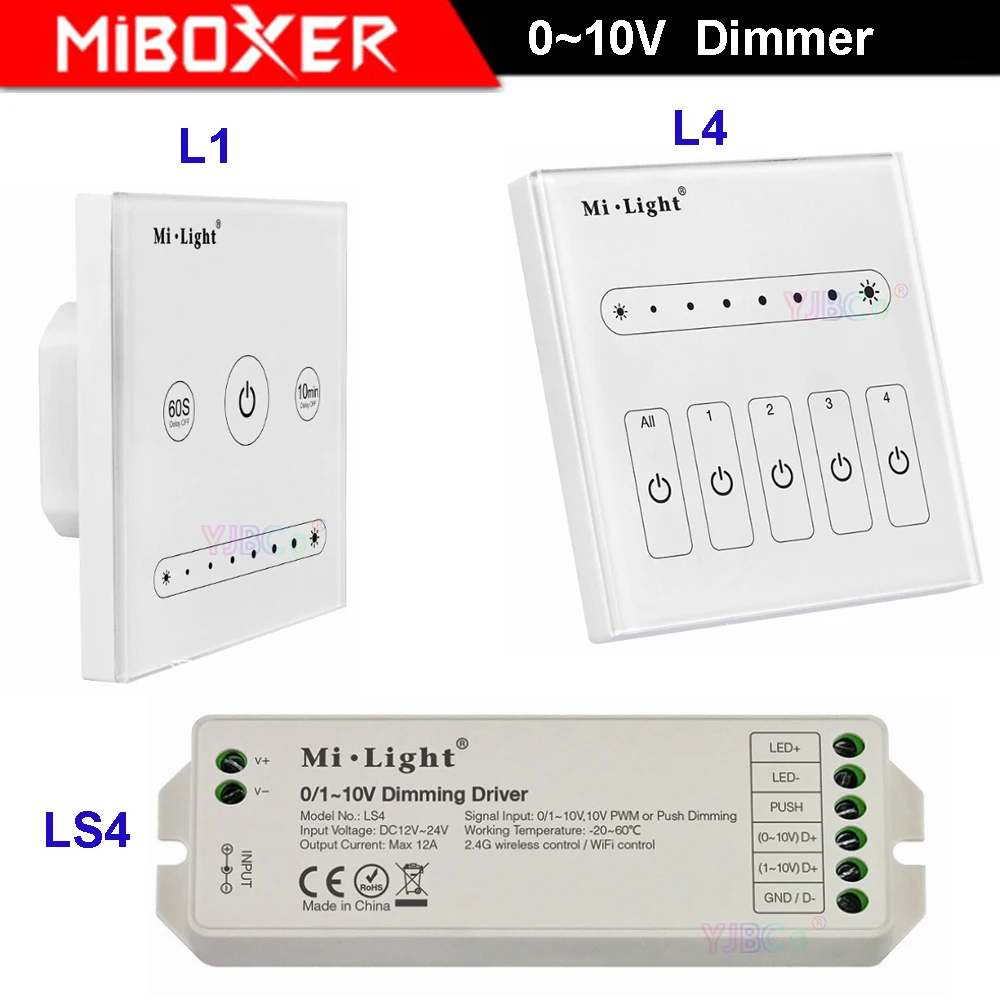 MiBOXER L1 L4 1CH 4 CH 0~10V led touch Panel Dimmer LS4 0/1~10V Dimming Driver controller for single color led strip light
MiBOXER L1 L4 1CH 4 CH 0~10V led touch Panel Dimmer LS4 0/1~10V Dimming Driver controller for single color led strip light