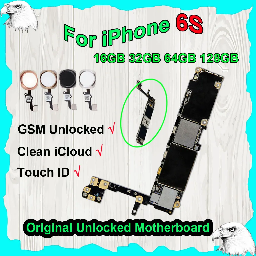 Original iCloud Unlocked Motherboard For iPhone 6S 4.7'' 16GB 32GB 64GB 128GB Mainboard Logic Board Touch ID GSM Factory NO Lock
Original iCloud Unlocked Motherboard For iPhone 6S 4.7'' 16GB 32GB 64GB 128GB Mainboard Logic Board Touch ID GSM Factory NO Lock