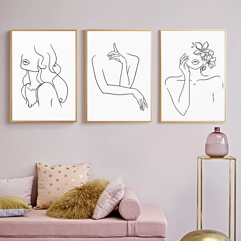 BANMU Nordic Minimalist Line Art Prints Black White Figure Line Wall Art Canvas Painting Home Decor Drawing Poster