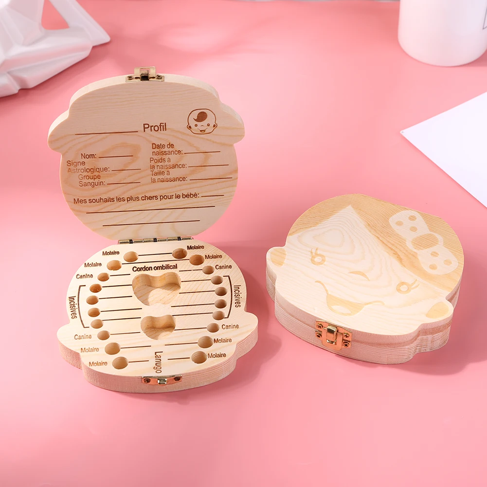 Wood Baby Tooth Box Organizer English Spanish German French Kid Children Milk Teeth Save Storage Lanugo Holder Case Toothbox | Мать и