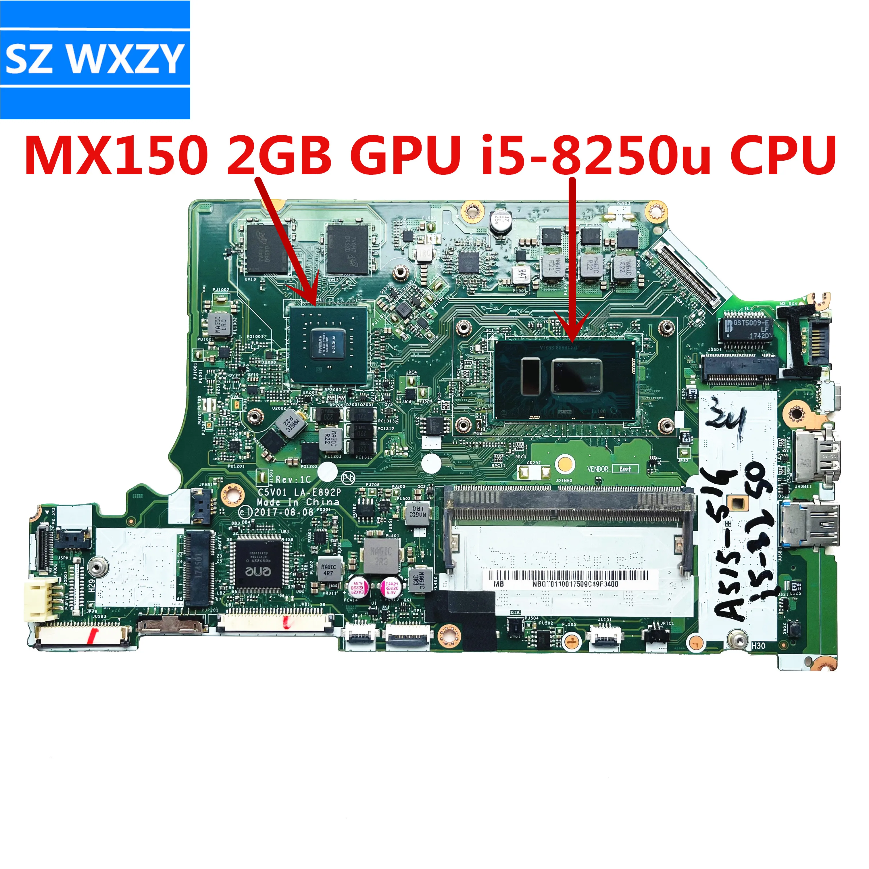 Для Acer Aspire A515-51G материнская плата для ноутбука с i5-8250u CPU MX150 2 Гб GPU 4 RAM NBGT011001 NB.GT011.001