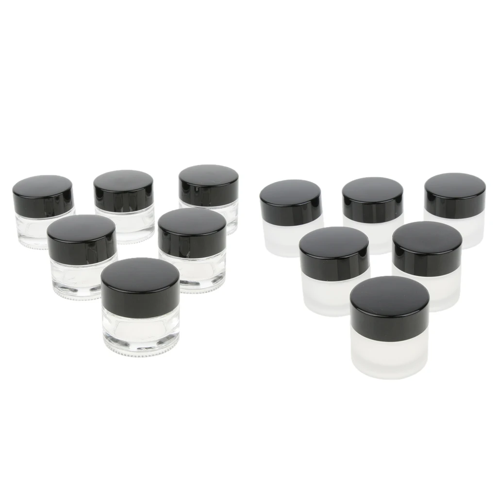 6 Pcs 5 Gram Black Lid Glass Makeup Cosmetic Cream Sample Jar Containers