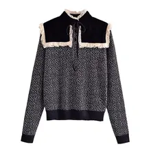 Za Women's Sweater Velvet Collar With Lace Trim and Bow Knot Tops Long Sleeves Vintage Winter Woman Jerseys Pullover Y2k Top 
Za Women's Sweater Velvet Collar With Lace Trim and Bow Knot Tops Long Sleeves Vintage Winter Woman Jerseys Pullover Y2k Top