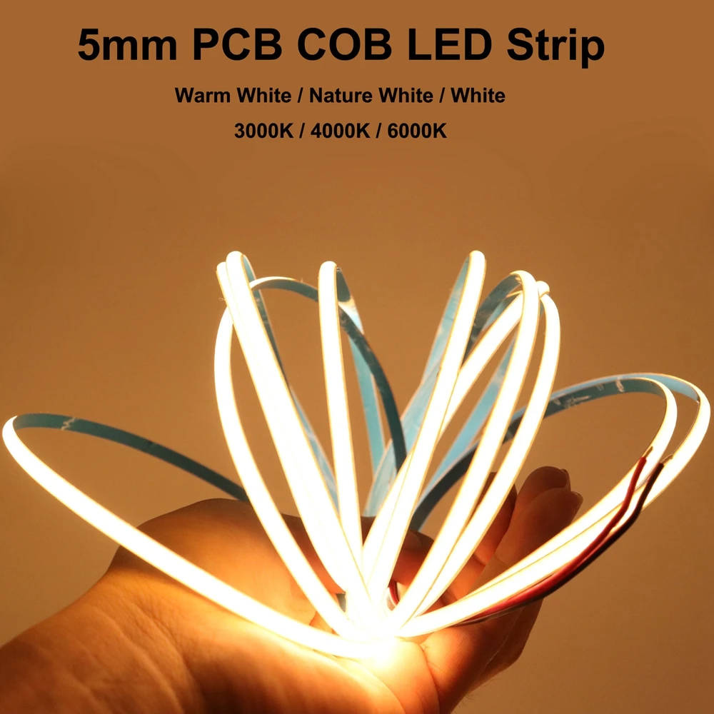 5 мм супер тонкий COB Светодиодные ленты 384 светодиодов/m мягкий гибкий светильник