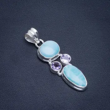 Natural Caribbean Larimar and Amethyst Handmade Unique 925 Sterling Silver Pendant 1.75" B3708
Natural Caribbean Larimar and Amethyst Handmade Unique 925 Sterling Silver Pendant 1.75" B3708