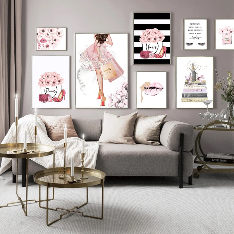 Fashion Wall Art Painting Woman Lips Perfume Books Canvas Poster Print Pink Flower High Heels Picture Beauty Room Decoration
Fashion Wall Art Painting Woman Lips Perfume Books Canvas Poster Print Pink Flower High Heels Picture Beauty Room Decoration