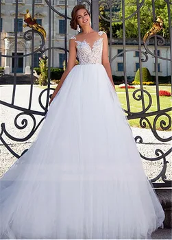 Sexy Illusion See Through Back Wedding Dresses Appliques Lace Soft Tulle Bridal Gowns 2020 Sleeveless Wedding Wear
Sexy Illusion See Through Back Wedding Dresses Appliques Lace Soft Tulle Bridal Gowns 2020 Sleeveless Wedding Wear