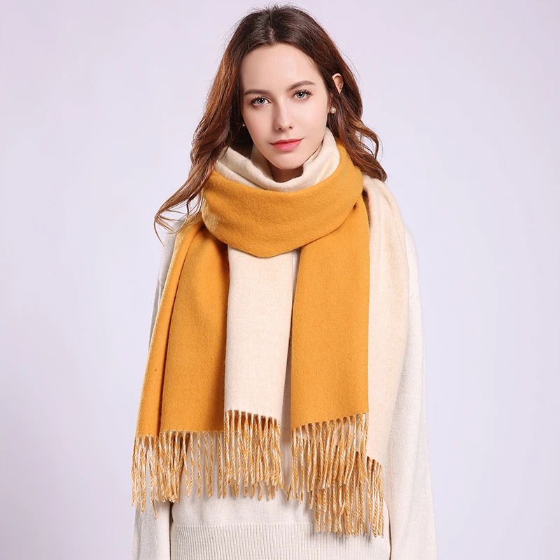 Thicken Sheep Wool Scarf Winter For Women Two-Colors Warm Wool Shawl Wrap Ladies Fringes Large Size Yellow Real Wool Scarves 
Thicken Sheep Wool Scarf Winter For Women Two-Colors Warm Wool Shawl Wrap Ladies Fringes Large Size Yellow Real Wool Scarves