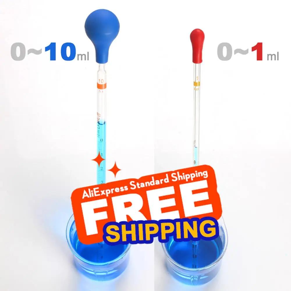 2pcs 0.1/0.2/0.5/1/10ml Glass Scale Line Dropper Pipette Lab Dropping Pipet Blue Rubber Head Pipettors by ks-tek |