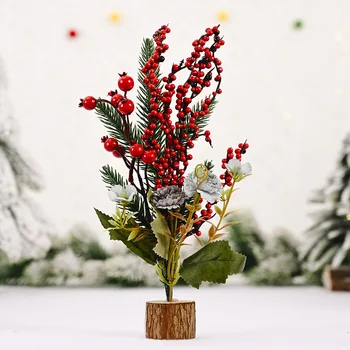 

Sckday 2021 New Year DIY Natural mini XMAS tree Berry Matsuba bow Wood Craft Christmas Ornament Decorat for Home Navidad Gift