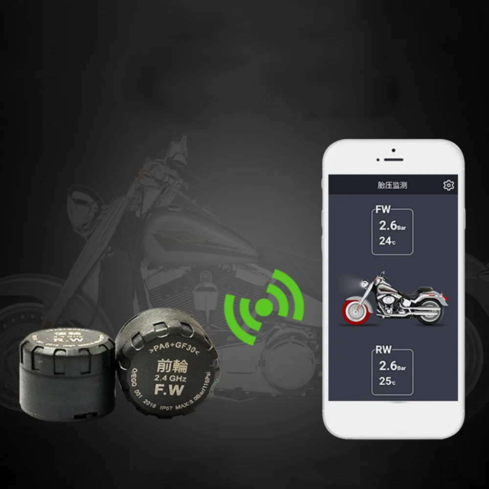 Motorcycle Tire Pressure Monitor Temperature Detector External Bluetooth 4.0
