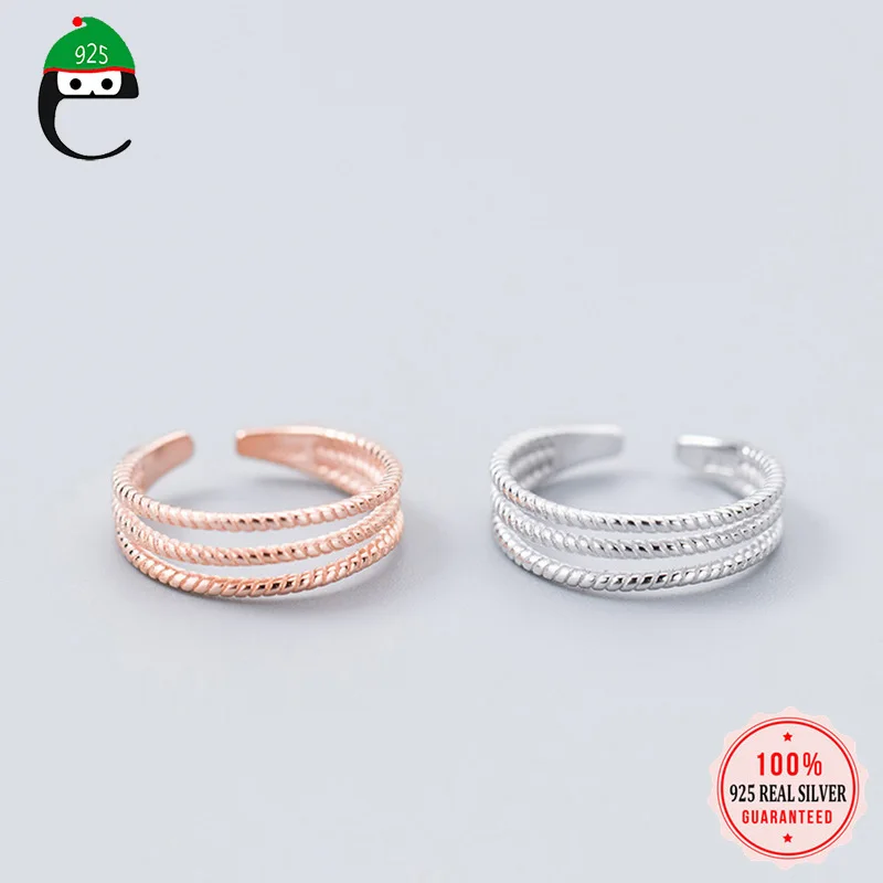 

ElfoPlataSi 100% 925 Sterling Silver Fashion Three Layers Twist Cocktail Opening Ring Sizable 5 6 7 Girls Kids Xmas Gift ED59