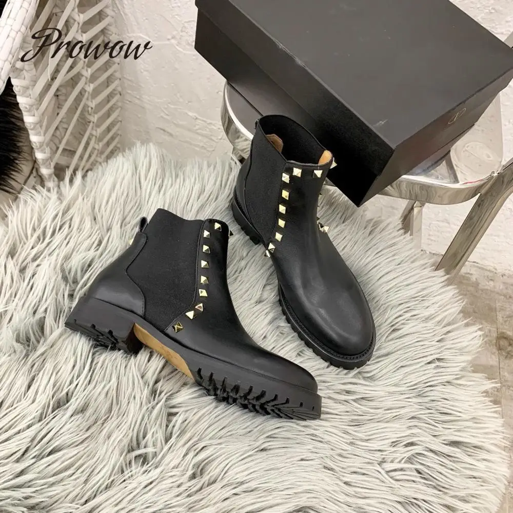Prowow New Genuine Leather Metal Studded Ankle Boots Round Toe Slip On Low Heel Fashion Boots Shoes Women
Prowow New Genuine Leather Metal Studded Ankle Boots Round Toe Slip On Low Heel Fashion Boots Shoes Women