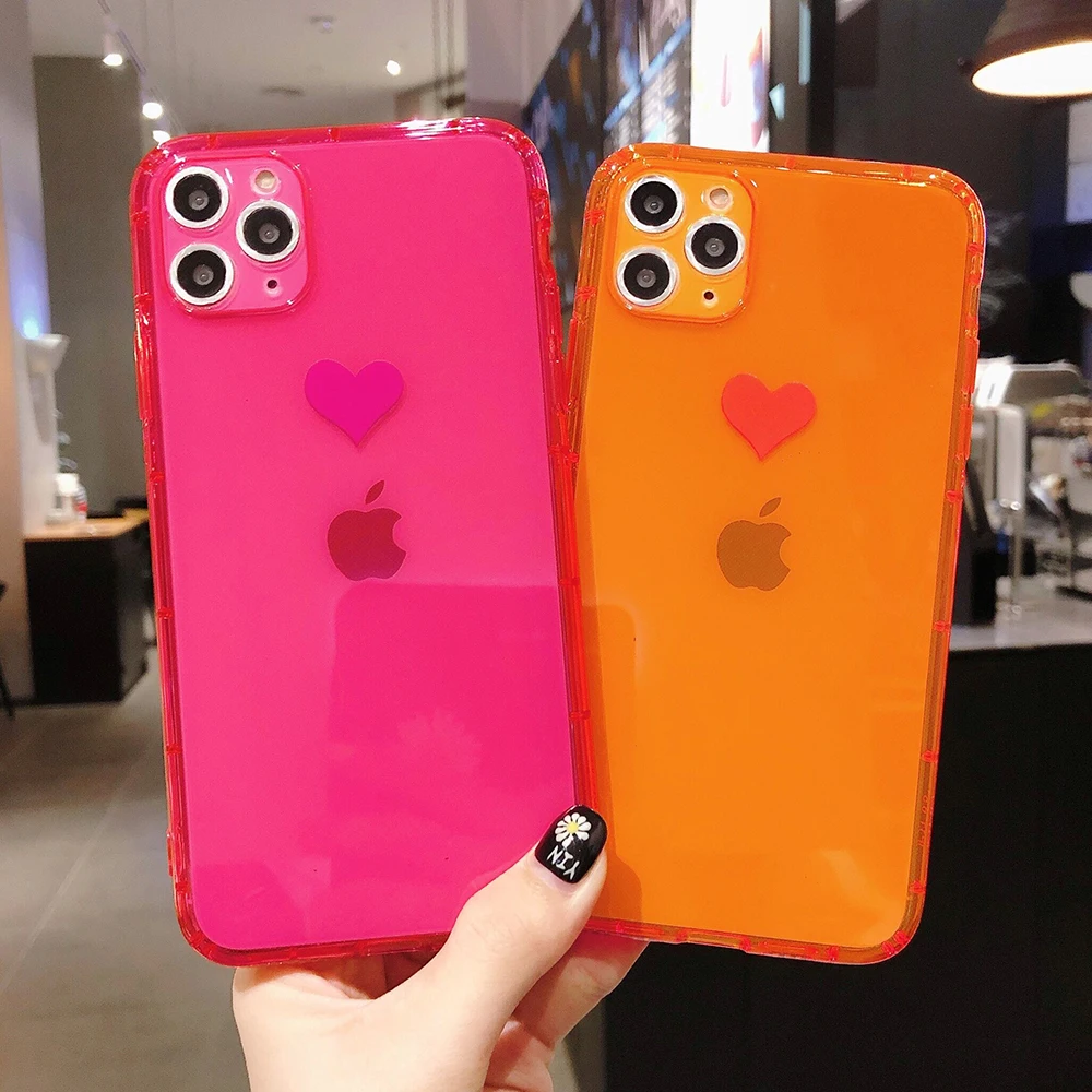 Флуоресцентный противоударный чехол Love для телефона IPhone 11 Pro Max XR X XS 7Plus 7 8 Plus