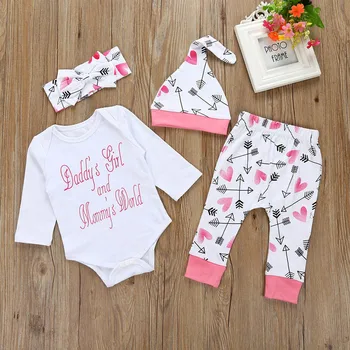 Newborn Baby Girl Clothes Letter Print Long Sleeve Romper Tops Flower Long Pants Headband Hat 4Pcs Outfits Set Valentine's Day
Newborn Baby Girl Clothes Letter Print Long Sleeve Romper Tops Flower Long Pants Headband Hat 4Pcs Outfits Set Valentine's Day
