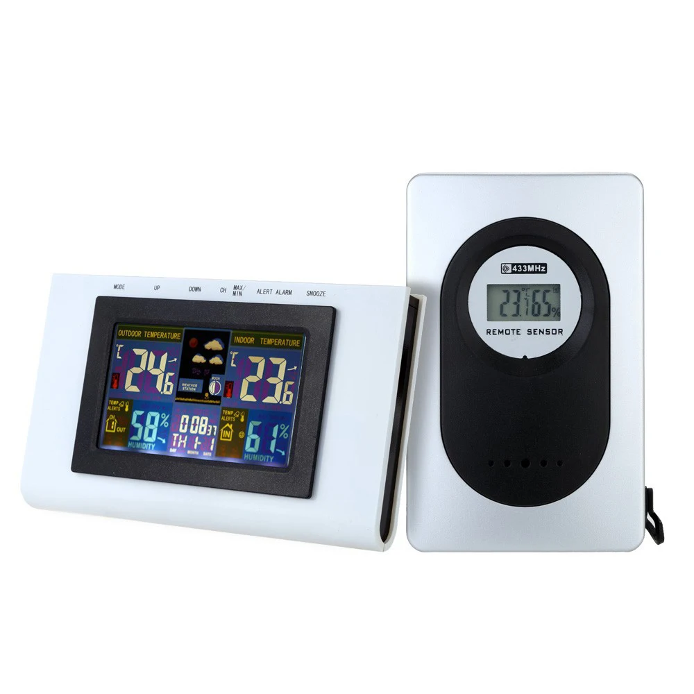 

Multi Function Wireless Weather Clock With Color Screen Humidity Alarm Calendar Ts-h127g Wireless Weather Station Digital